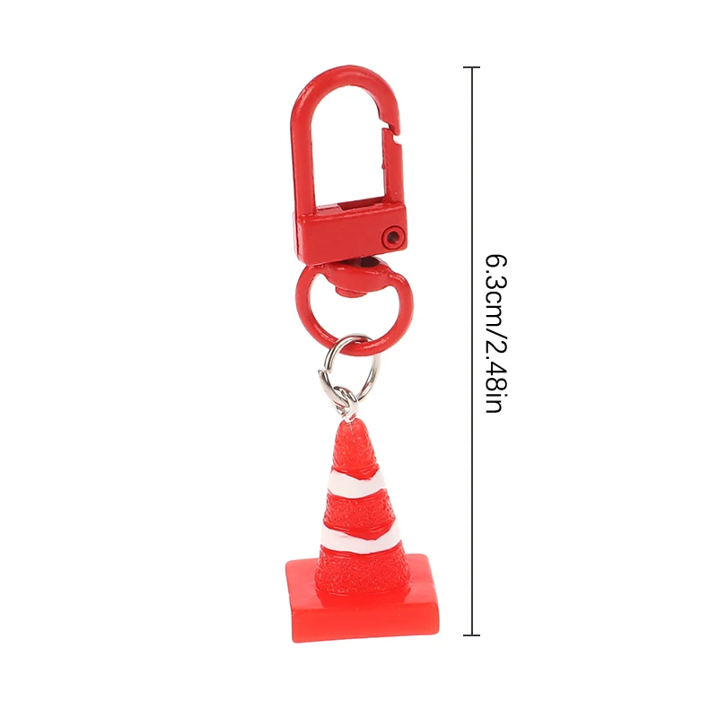 3D Red Road Cone Warning Keychain Barricade Reflector Cone Keyring Mobile Phone Pendant Resin Charms Jewelry Decor Accessories