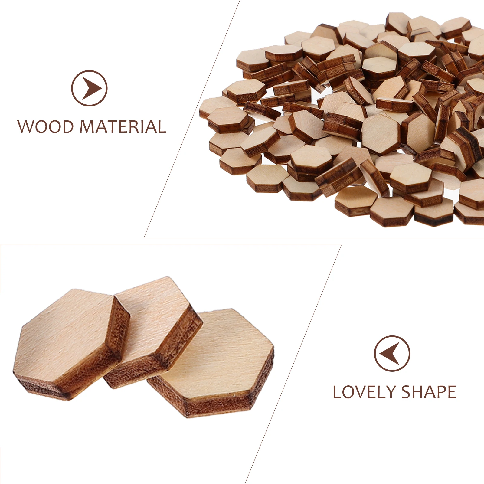 

200pc Wooden Shapes Decorations Hexagon Tiles Ornaments Smooth DIY Crafts Mini Rustic Pieces Sewing Accessories Handmade