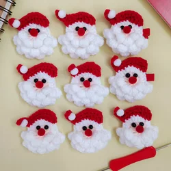 10pcs Santa Claus Hand Knitted Crochet Flower Patch Appliqued Sewing Apparel Clothes Corsage Hat Bag Brooch Hairpin Craft DIY