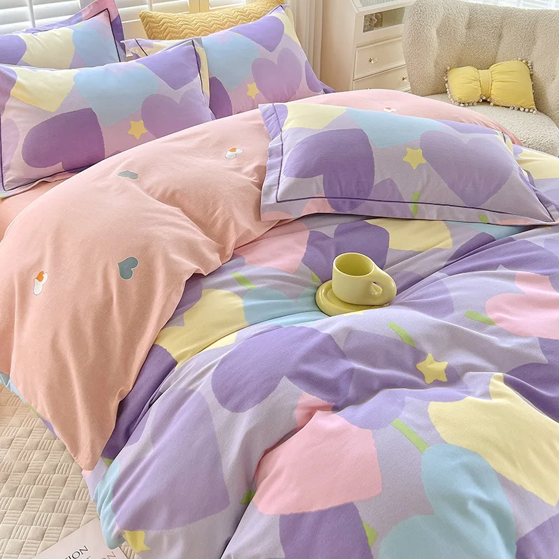 

Customizable 2024 new autumn and winter thickened warm cotton small fresh printing AB version four-piece set