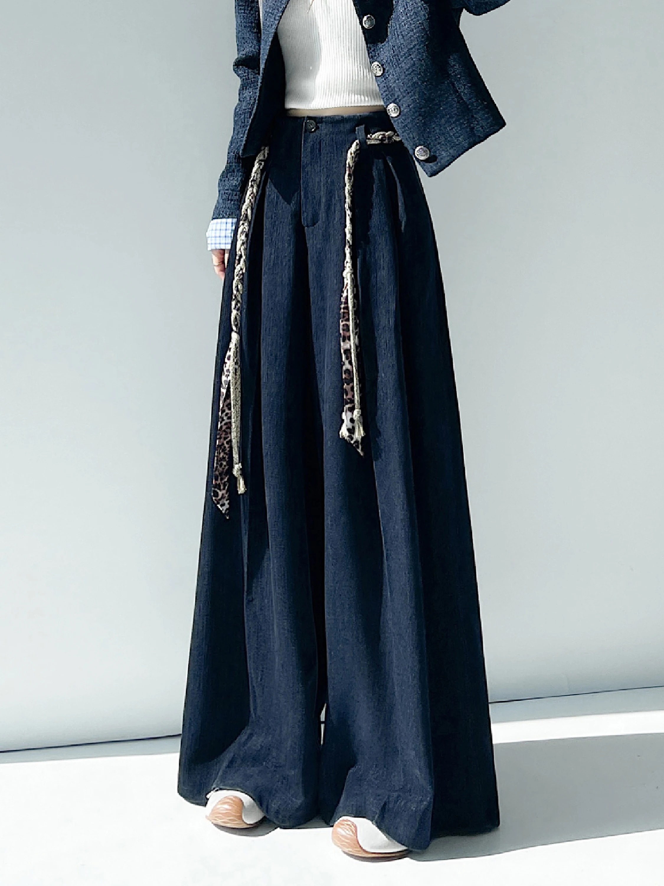 

Blue Thiened Wide Leg Suit Pants Women's Autumn Winter New High Waist Slimming Drape Casual Straight Loose Floor-Length Pants