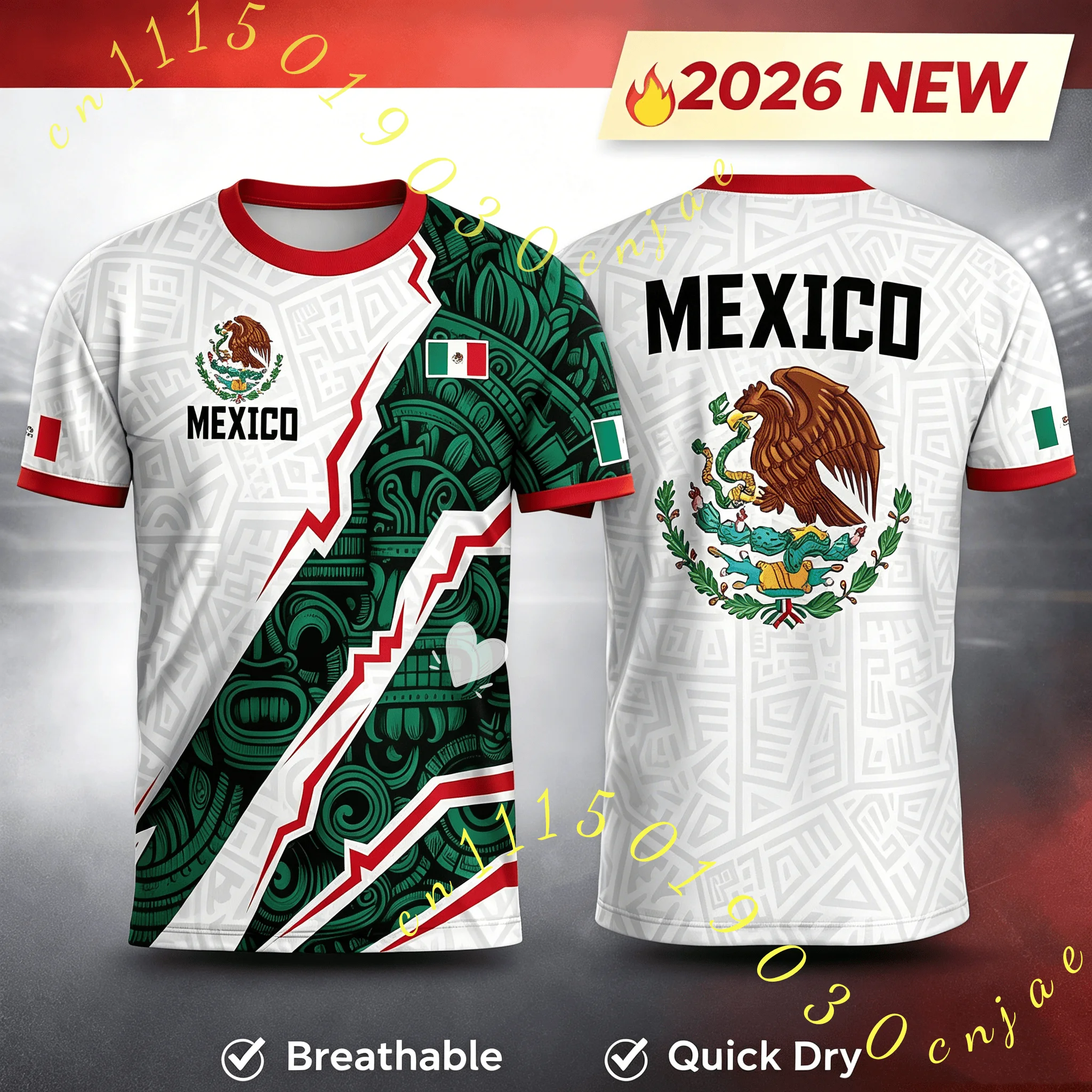 2026 Mexico National Flag Print T Shirt Men Women 3D Eagle Pattern Short Sleeve Tees Outdoor Football Sports Clothes Casual Tops