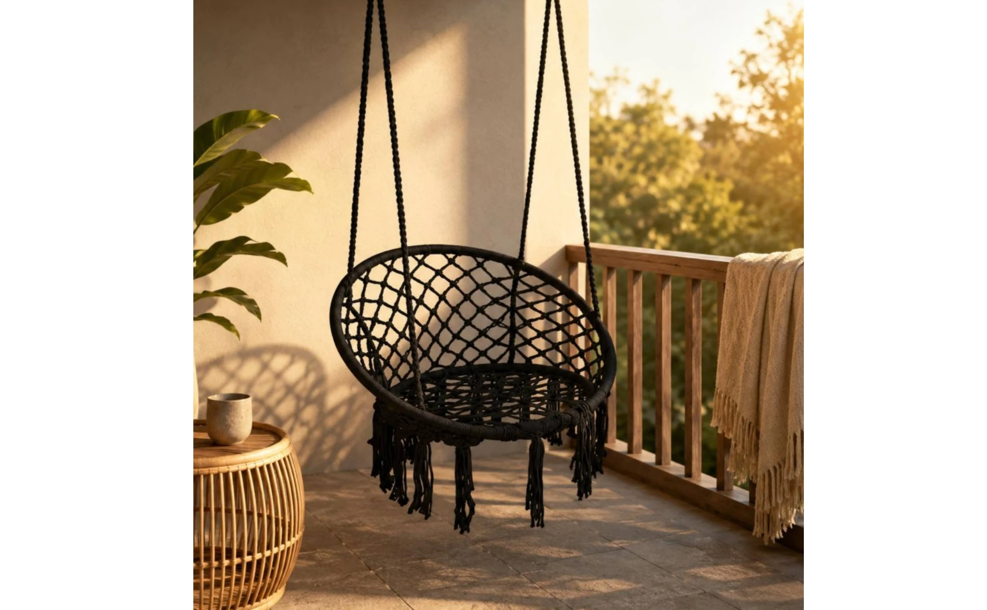Macrame Chair Airy Lattice Cotton Rope Hanging Chair Home Furniture Oval Frame Single-Color