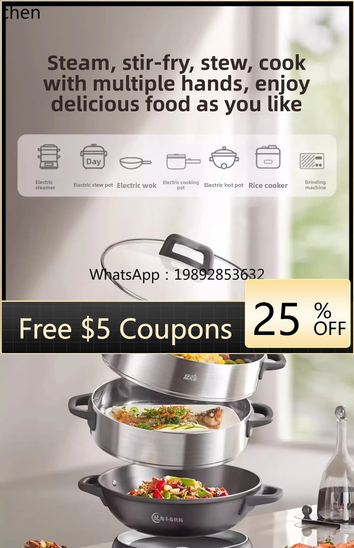 

ZZ Electric Wok Wok Integrated Non-stick Wok Cooking Pot Electric Steamer Cooking Machine