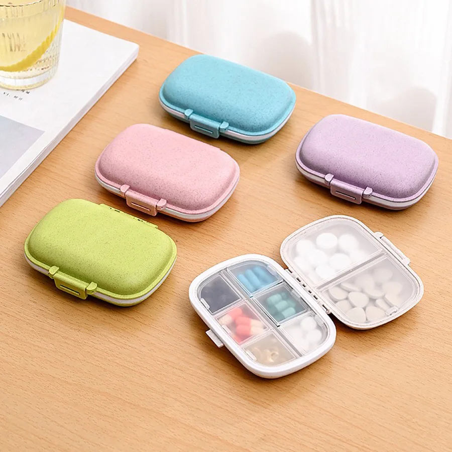 8 Grids Organizer Container For Tablets Travel Pill Box With Seal Ring Small Box For Tablets Wheat Straw Container For Medicines