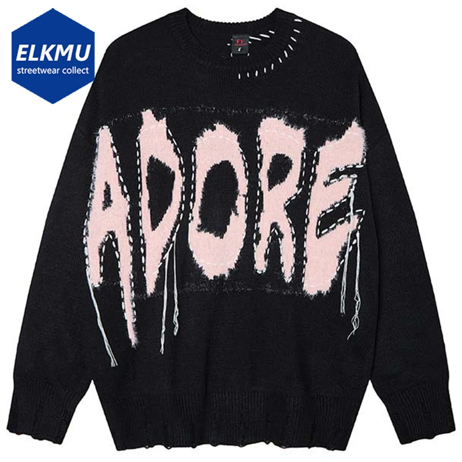 

Винтажные мужские свитера большого размера с кисточками и буквами, уличная одежда в стиле Харадзюку, свитера в стиле хип-хоп, повседневные свободные вязаные свитера, пуловеры, джемперы