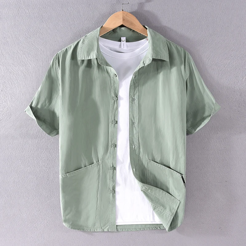 Designer New Short Sleeved Solid Casual Cotton Shirt Men Brand Trendy Comfortable Top Clothing Chemise Homme Camisa Masculina