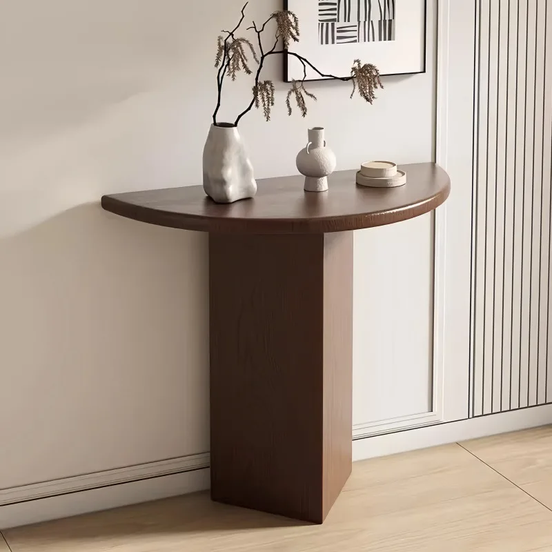 LMM, solid wood semi-circular wall-facing entryway table for home use, entrance hallway curved entryway table decoration