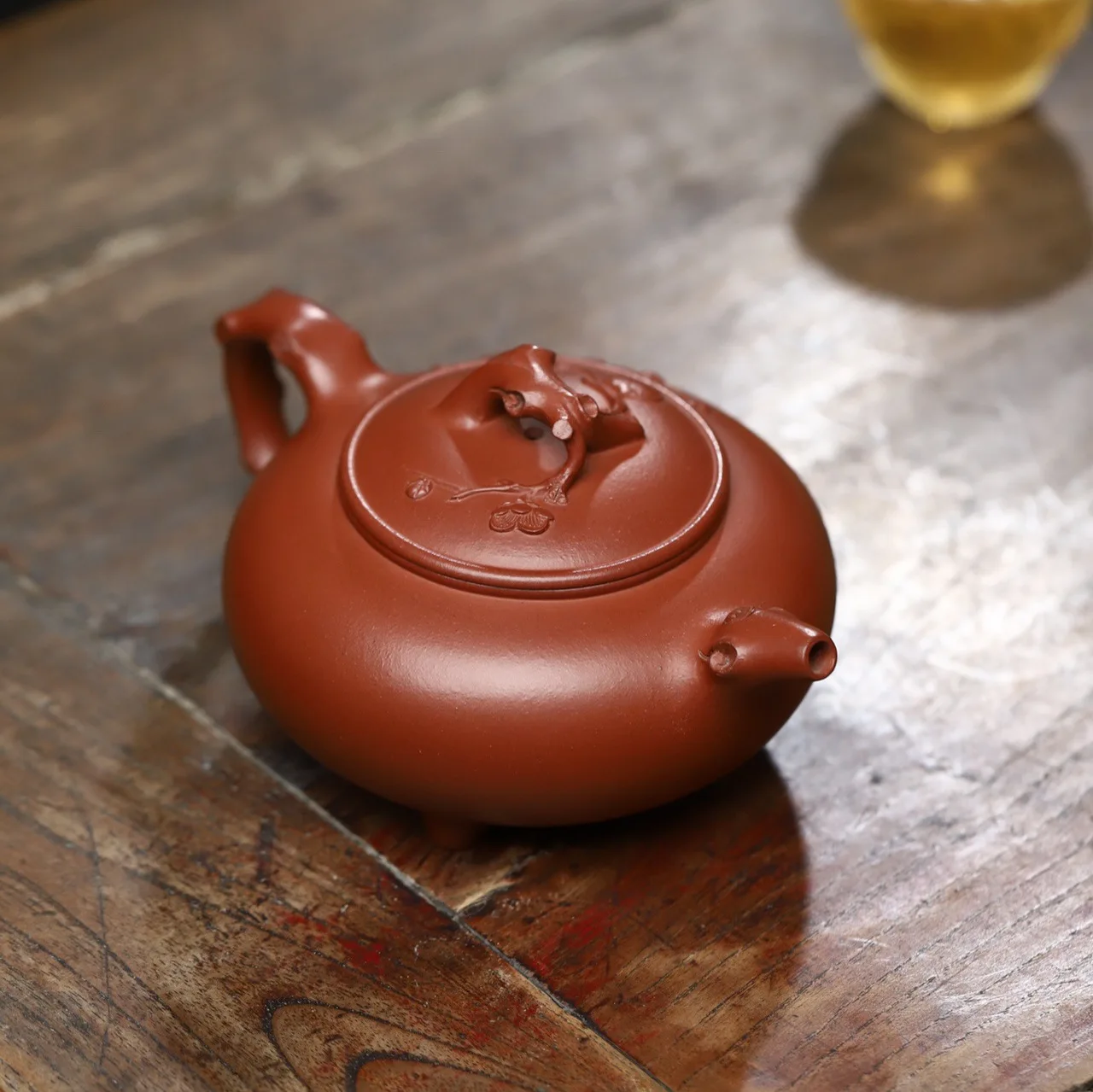 Three-Legged Plum Blossom Yixing Purple Teapot Set Tea Ceremony Accessories Handcrafted By Famous Artisans With Appliqué Det