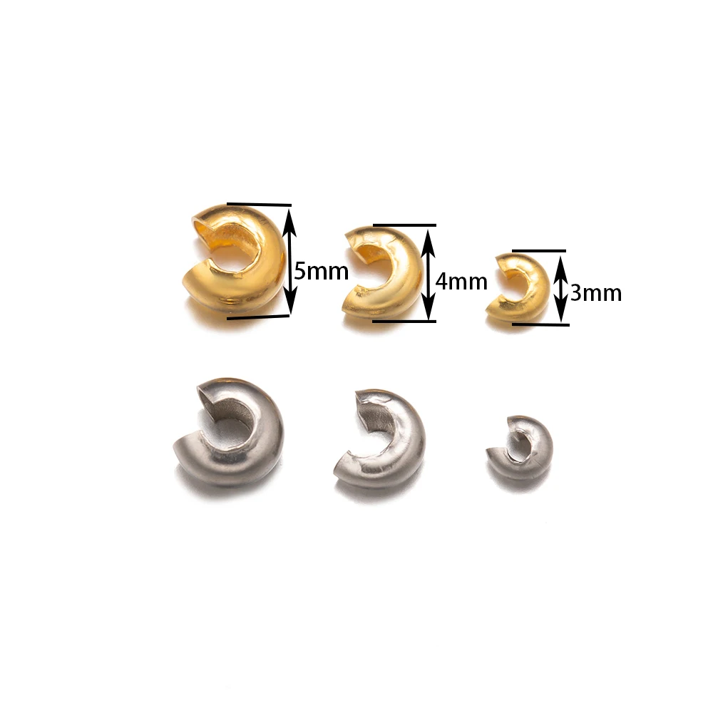 50pcs/lot Stainless Steel Round Covers Crimp End Beads 3 4 5 mm Stopper Spacer Beads For DIY Jewelry Making Findings Supplies