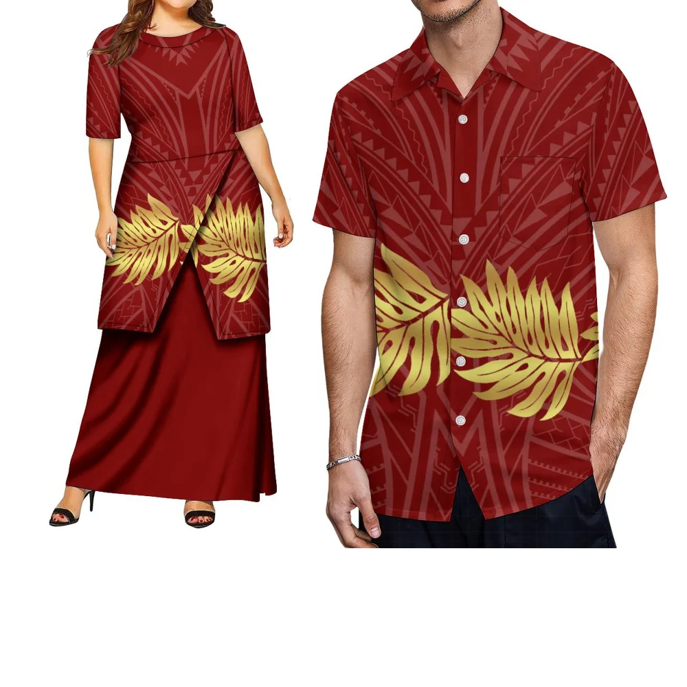 Ensemble de voyage d'été pour Couple, robe Pletasi pour femmes, Design imprimé Tribal polynésien, chemise pour hommes, vêtements sur mesure