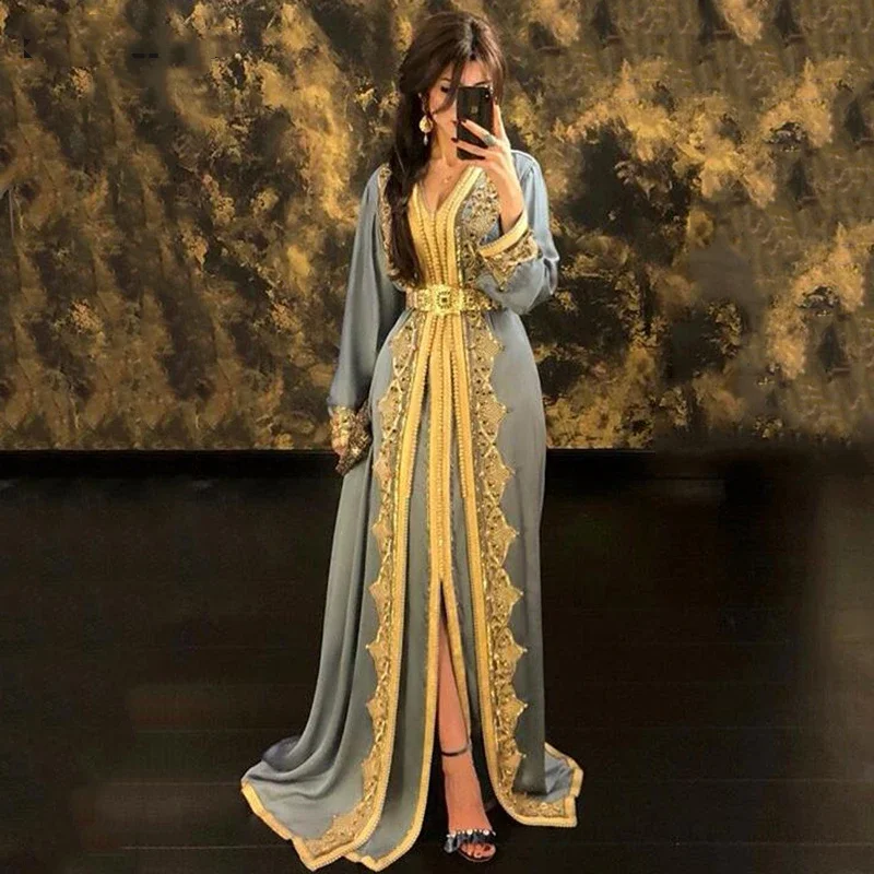 Hunter Moroccan Kaftan Evening Dresses Appliques Arabic Muslim Special Occasion Dresses vestidos de fiesta elegantes para mujer