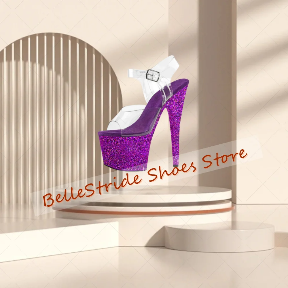 

Purple Peep Toe Platform PVC Sandals Buckle Strap Women Shoes Stilettos High Heels Party Banquet Dating 2025 Zapatos Para Mujere