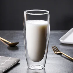 650ml Double Wall Glass Mug Clear Resistant Handmade Kungfu Tea Mug Coffee Milk Juice Lemon Healthy Drink Double Layer Glass Mug