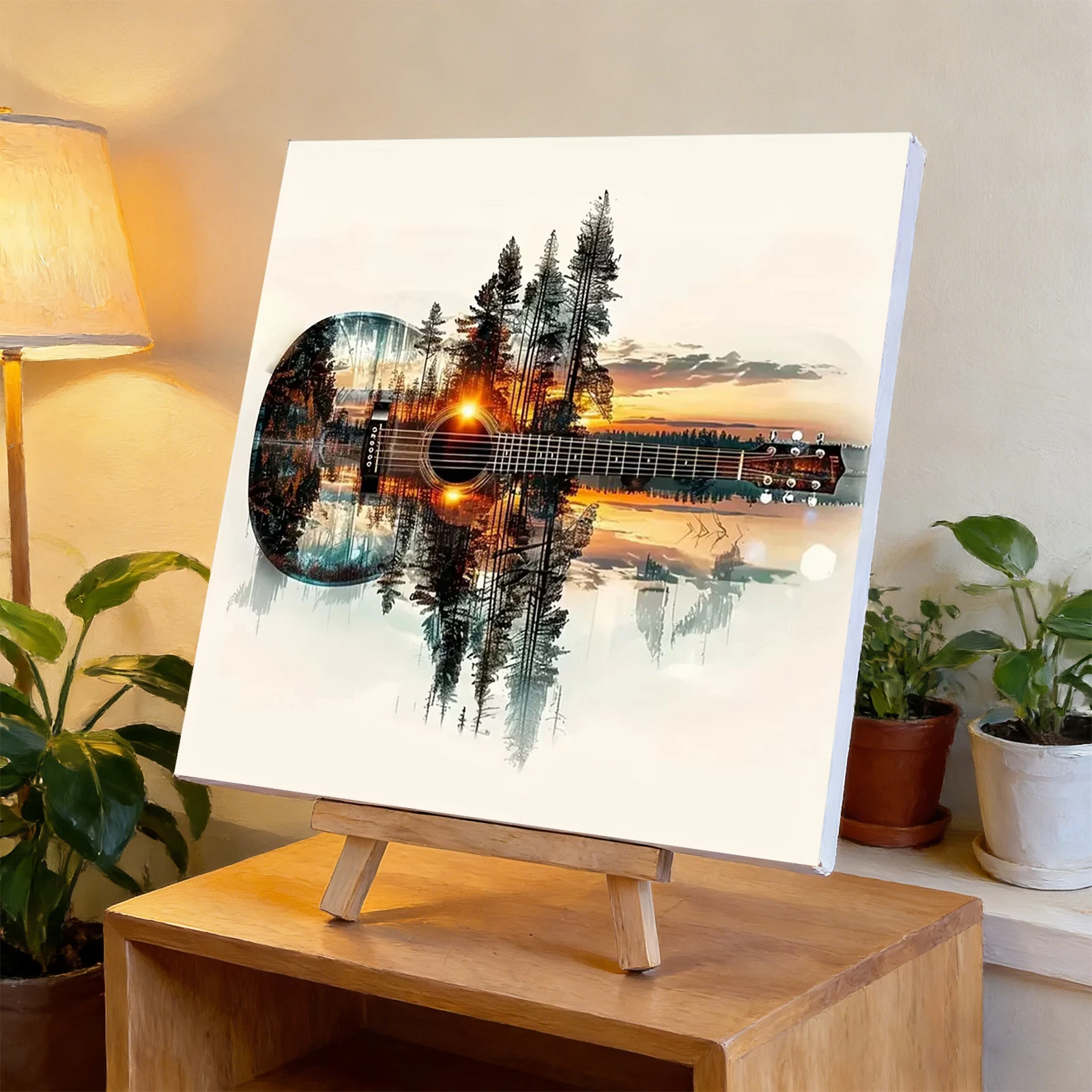 Guitar Forest DIY Paint By Numbers Kit on Canvas 40x40cm Without Frame Oil Easy Painting by Numbers for Adult Home Decor