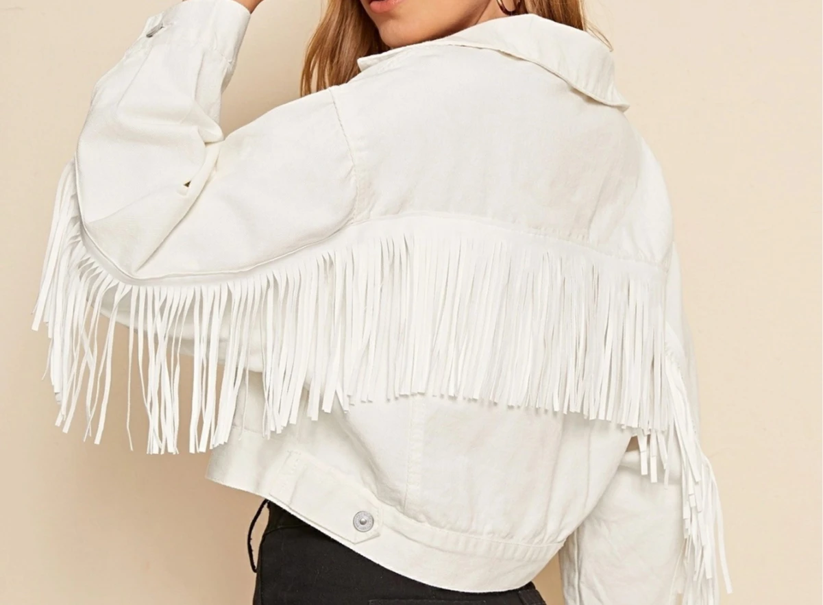 2026 spring and autumn new Amazon express independent station foreign trade women's clothing fringed denim jacket women's white