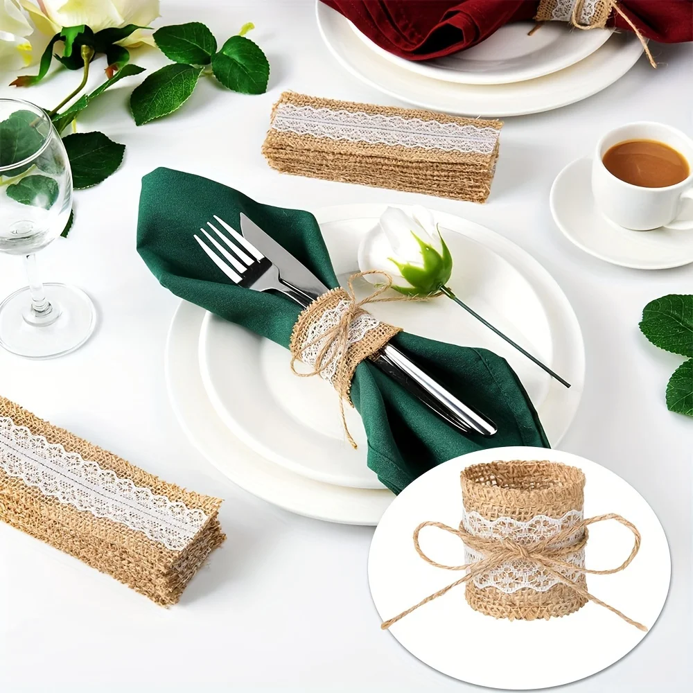 50pcs Lace Burlap Rings Party Burlap Napkin Rings, Wedding Decoration for Christmas Thanksgiving   Table Decoration Supplies