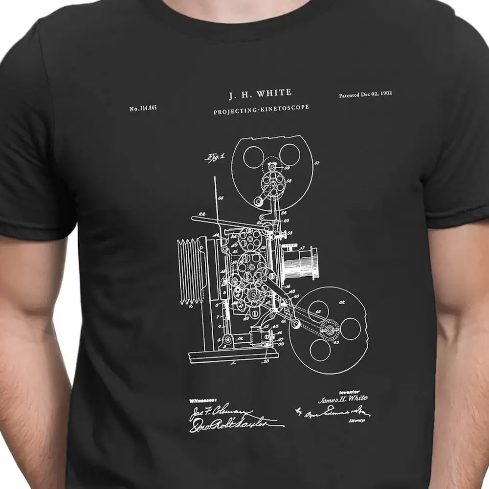 Projecting Kinetoscope Patent T Shirt First Movie Projector Lover Cinema Film Director Pt278