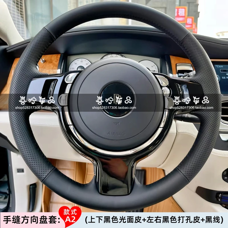 100% Fit For Rolls Royce Ghost Phantom Wraith Auto Interior Parts Hand-stitched black Genuine Leather car steering wheel cover