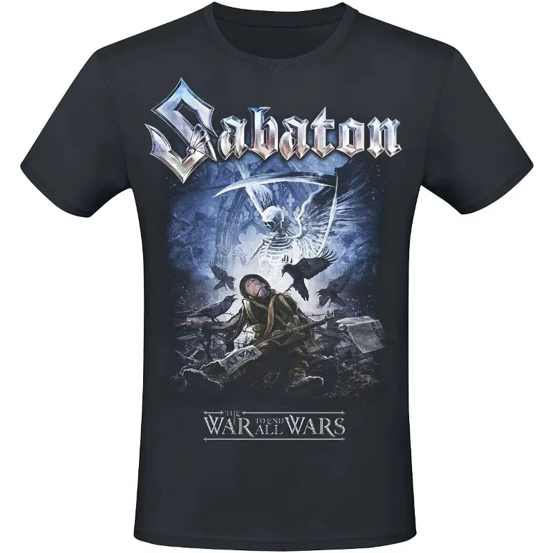 Camiseta retrô com estampa 3D da Sabaton Band, modelo “End All War”, para homens e mulheres, estilo streetwear americano, manga curta e gola redonda.