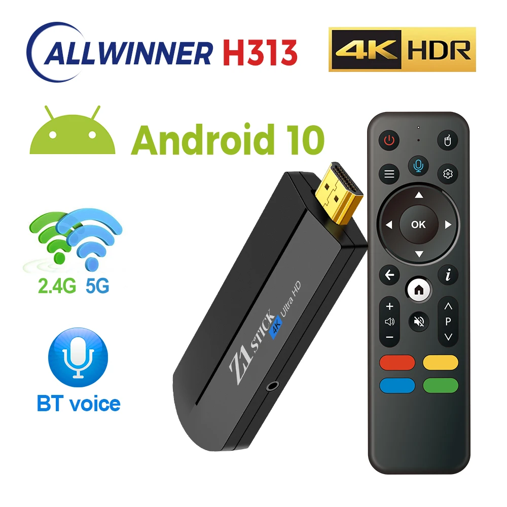 Z1-Clé TV Android 10, H313, Façades, Core ARM, Cortex, A53, 2 Go, 16 Go, HDMI 2.0, 4K HDR, WiFi, Smart TV Box, PK Q96 Stick