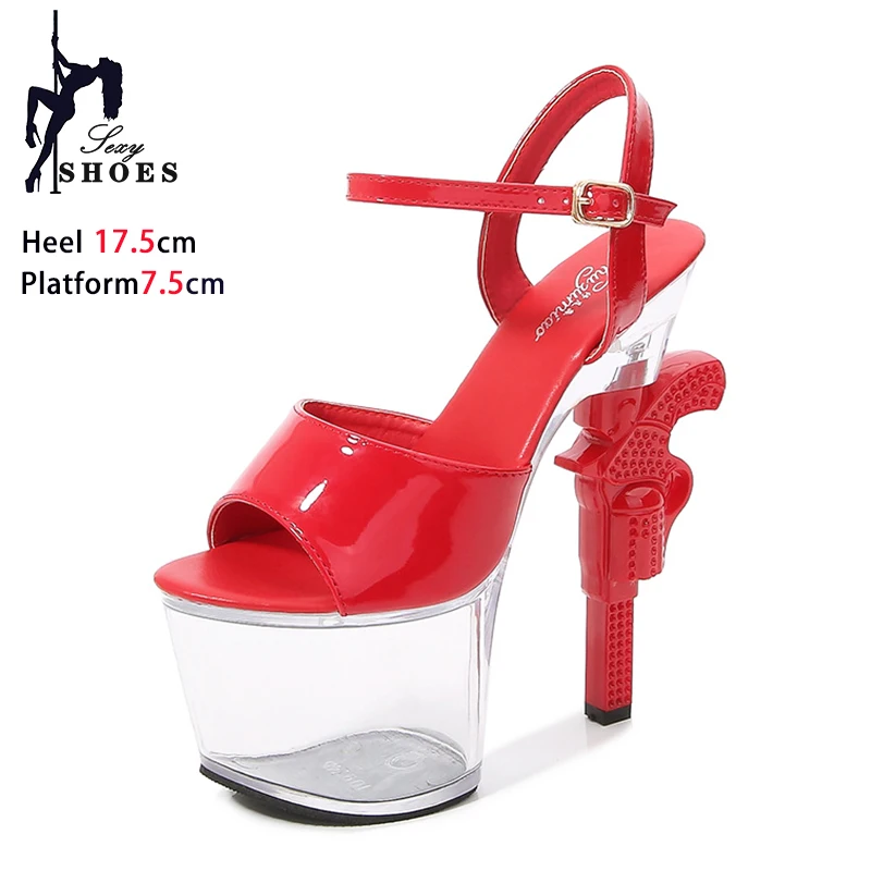 Silvery Stripper Pole Dance Shoes Women 7Inch Fashion Gun Heel Sandals Summer Transparent Platform Model Walking Show High Heels