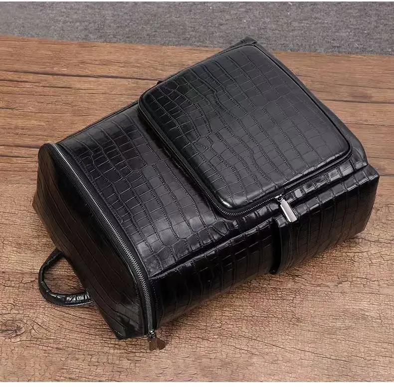 

New Alligator Pattern Men Backpack First Layer Cowhide Men's Bag Genuine Leather Schoolbag Large Luxury Laptop Travel Backpack