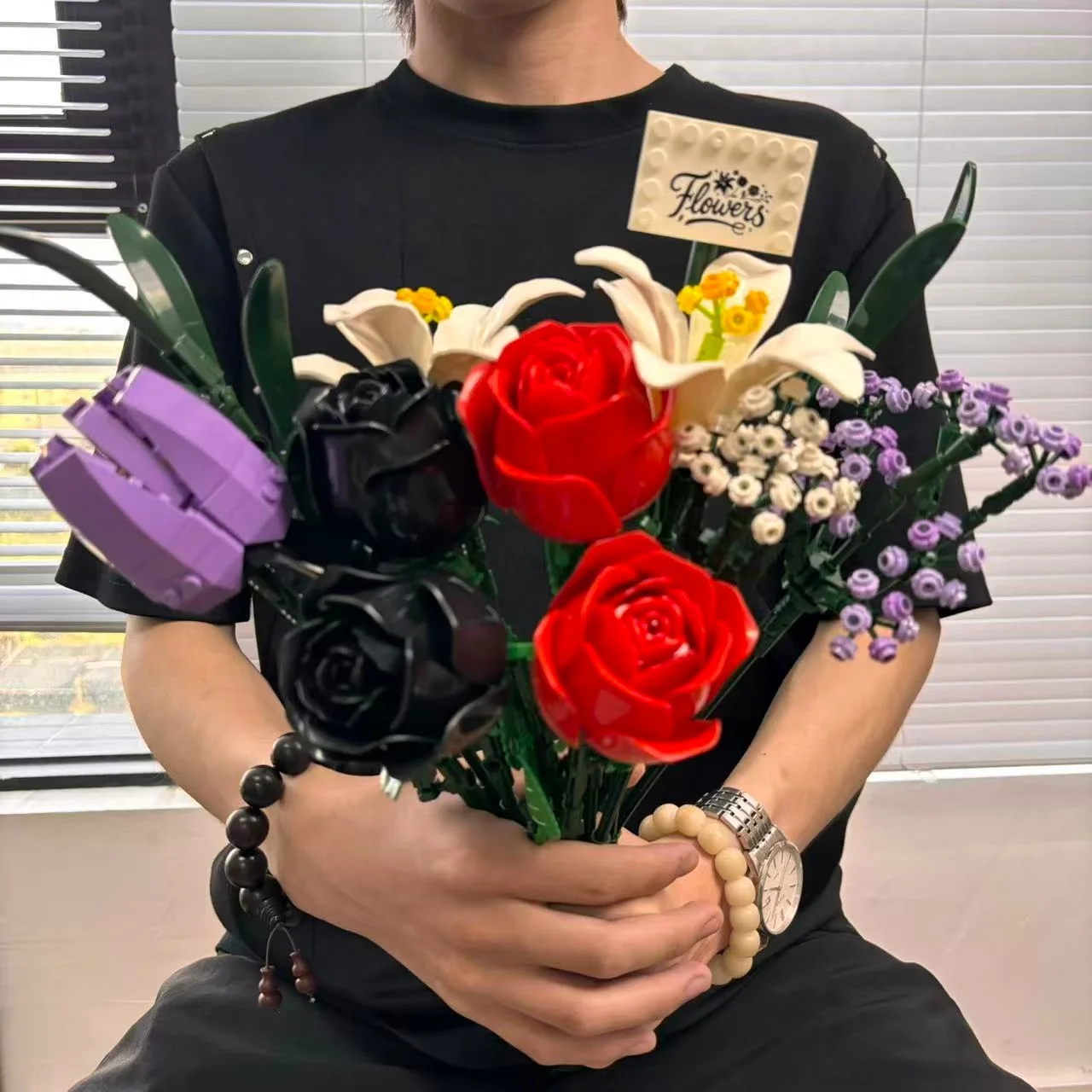 Baustein-Blumen-Set, 12 gemischte Sträuße, Blumenstrauß-Tischdekoration, Heimdekoration, perfekt als Geschenke zum Muttertag/Valentinstag/Lehrertag