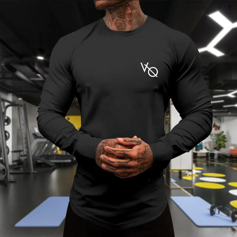 

New Fashion Men's Fitness Wear Spring Autumn Long Sleeve Slim Version Breathable Crewneck T-shirt Personality Printed Base Shirt