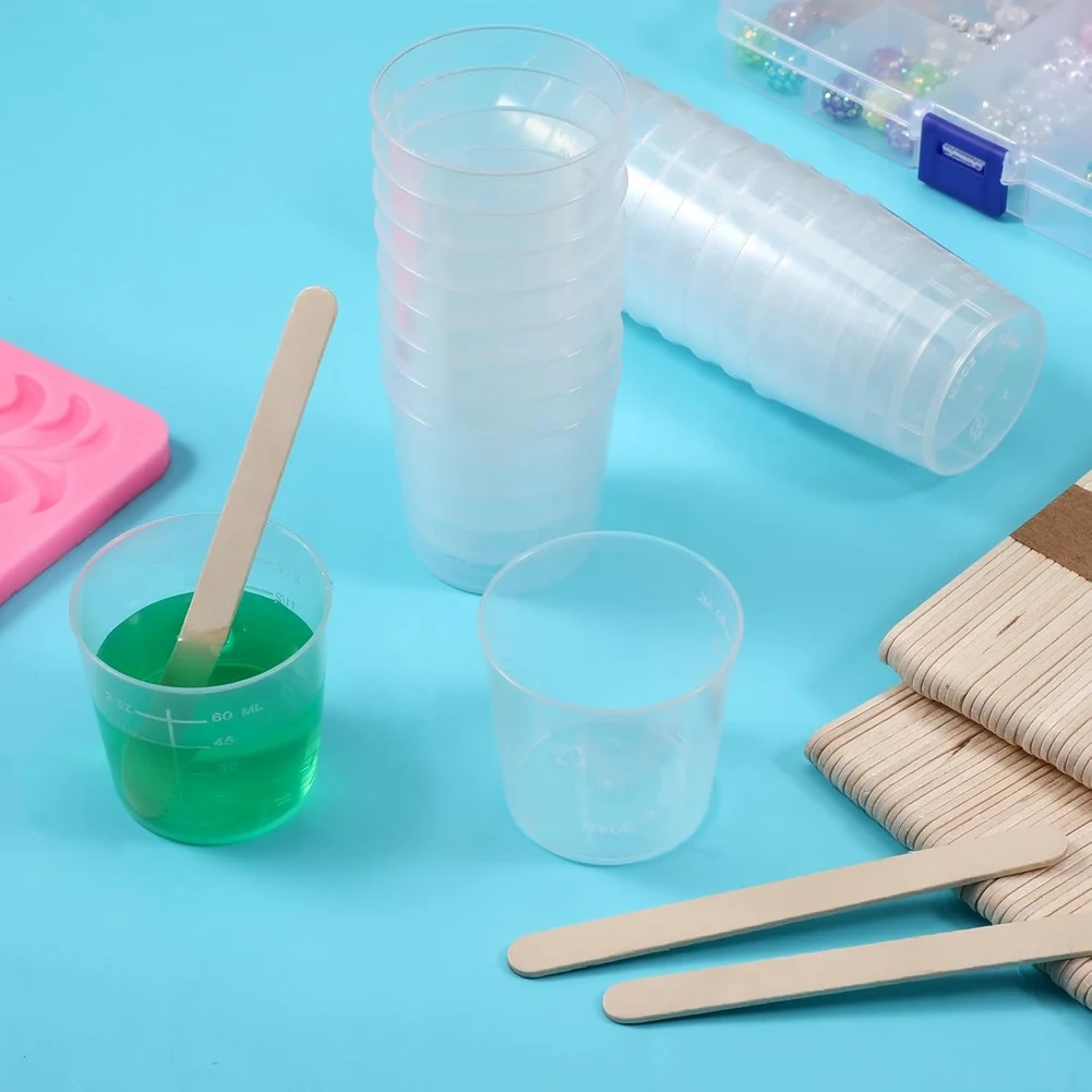 

(ABLP) 200 Packs 60ml/2oz Plastic Mixing Cups with 200 Pcs Wooden Stirring Sticks, Clear Epoxy Mixing Cup for Resin, Laboratory