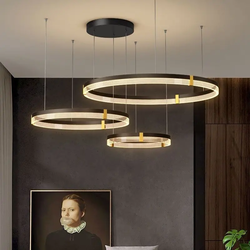

Light Luxury Modern LED Pendant Lamp Simple Living Room Dining Room Light Atmospheric Bedroom Italian Style Light Circular Lamp