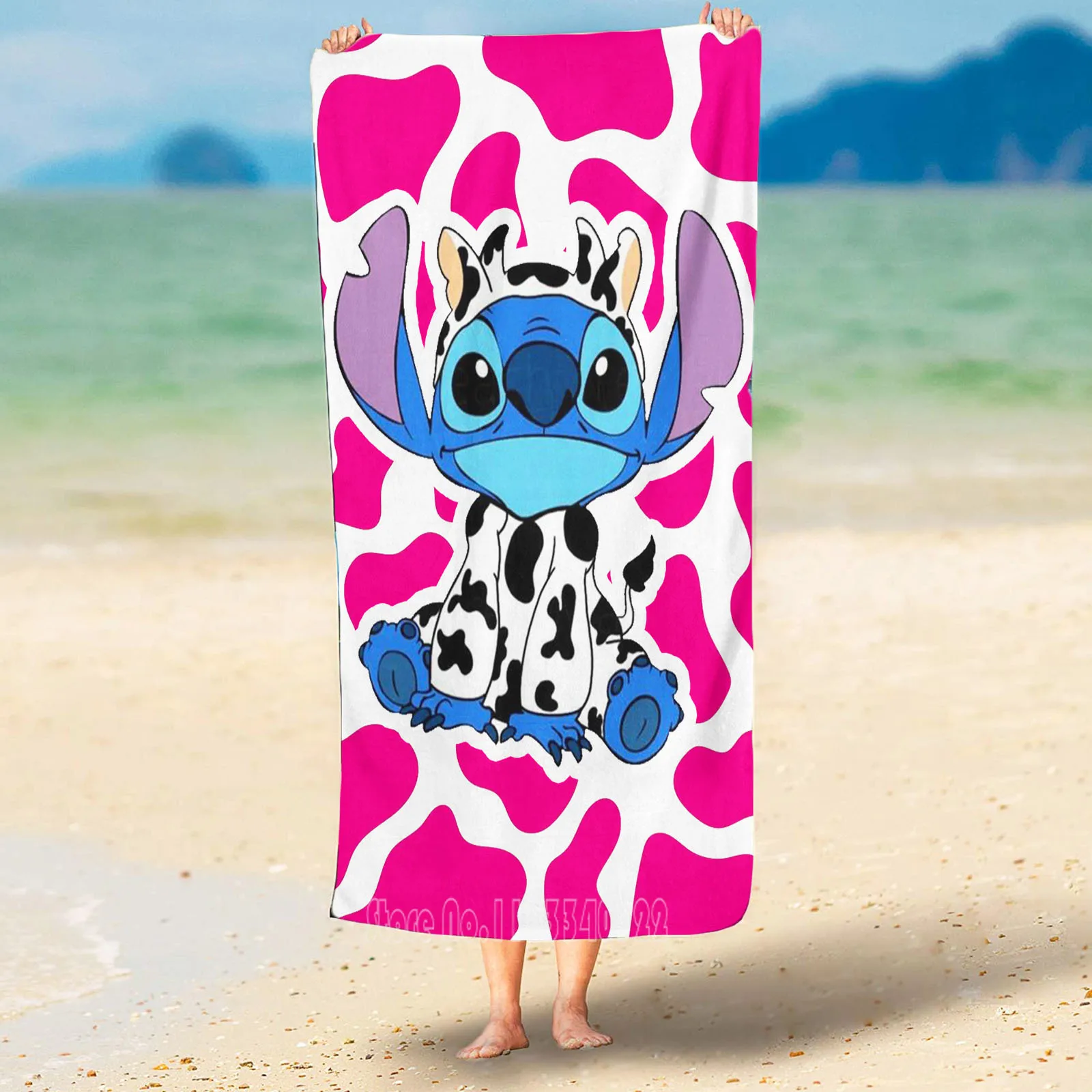 Disney Lilo & Stitch Pink Leopard Beach Towel Cartoon Cute Room Home Shower Travel Decor Bath Baby Children for Bathroom