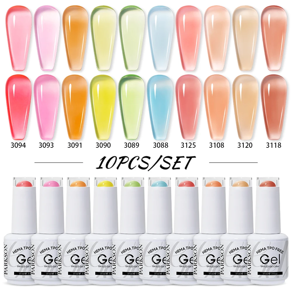 Parkson 15ml Gel Polish Set 10 Colors Soak Off UV LED Neon Bright Pastel Nude Glossy Matte Hema Tpo Free Nail Varnish Kit Art