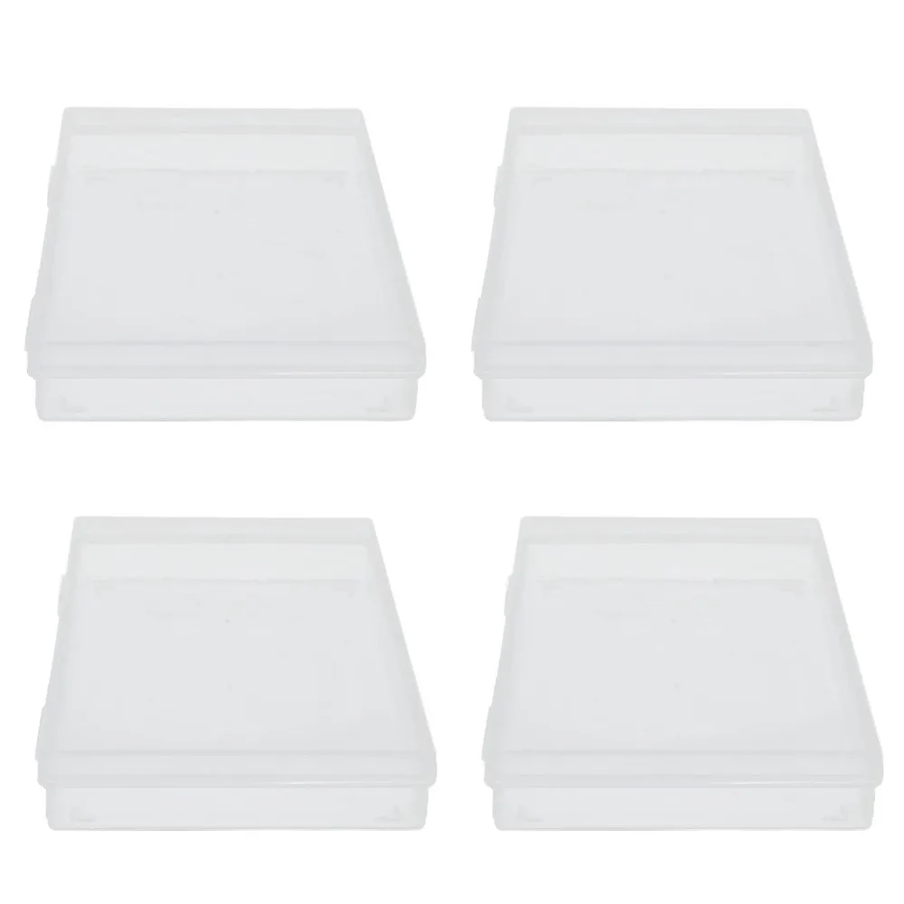 4pcs Transparent Transparent Plastic Box PP Durable Hinged Cover Box Flap Lid Stackable Clear Plastic Storage Office Supplies