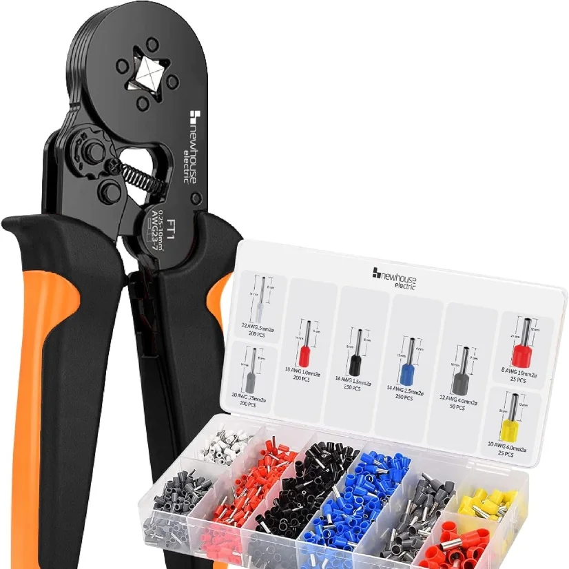 1200 Ferrule Crimping Tool Kit with Wire Crimper Tool, Secure Wire Ferrule Nylon Container, and 1,200 Electrical Wire Connectors