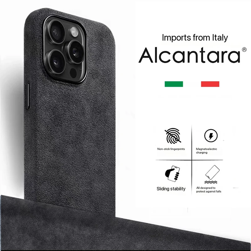 

Чехол из настоящей алькантары для IPhone 15 16 17 Pro Max Plus Air, роскошный кожаный магнитный чехол Magsafe для телефона 16 15 14 Pro Max