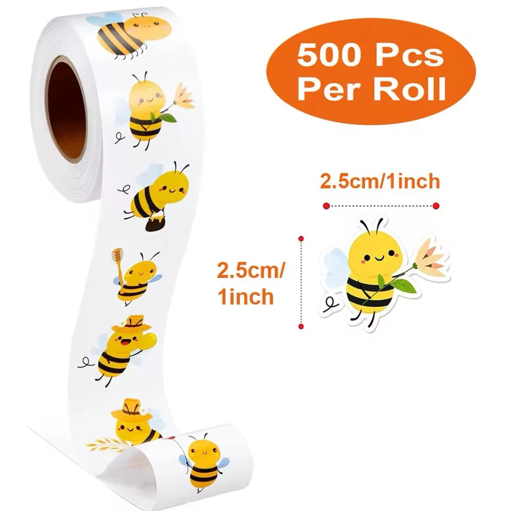 500Pcs/Roll Heterotypic Bees Stickers 2.5cm/1inch Game Art Labels Learning Rewards, Adorn Gifts for Books Watercup Phone PC Pads