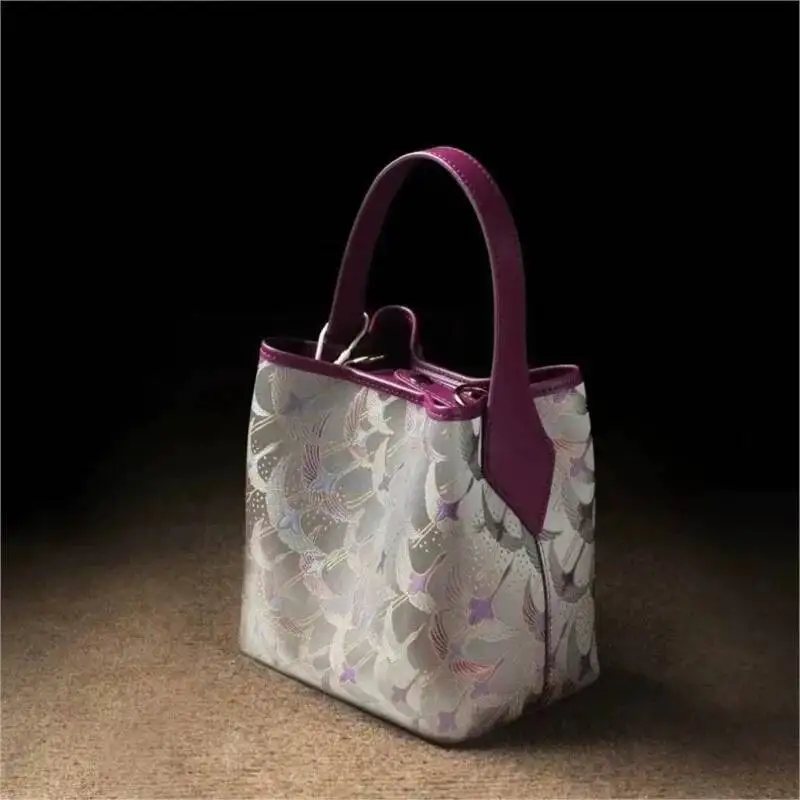 Vintage Song Brocade Embroidery Handbag Women Cheongsam Dress Bucket Ladies Elegant Gentle Landscape Crossbody Bag 2025 New