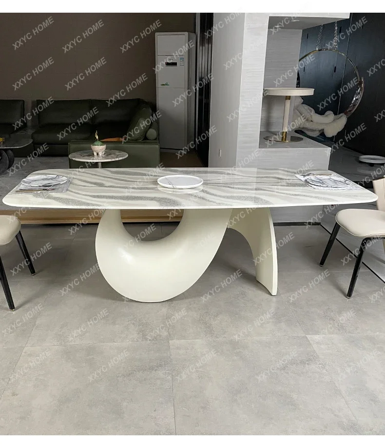 

Y1 French cream style Italian light luxury large apartment dining table marble dining table household