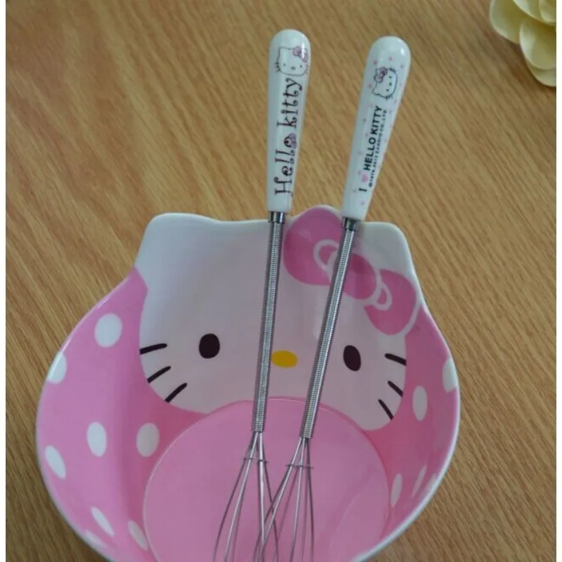 Sanrio Hello Kitty Stainless Steel Cream Blender Anime Cartoon Fashion Exquisite Kitchen Baking Tool Manual Egg Beater Gifts