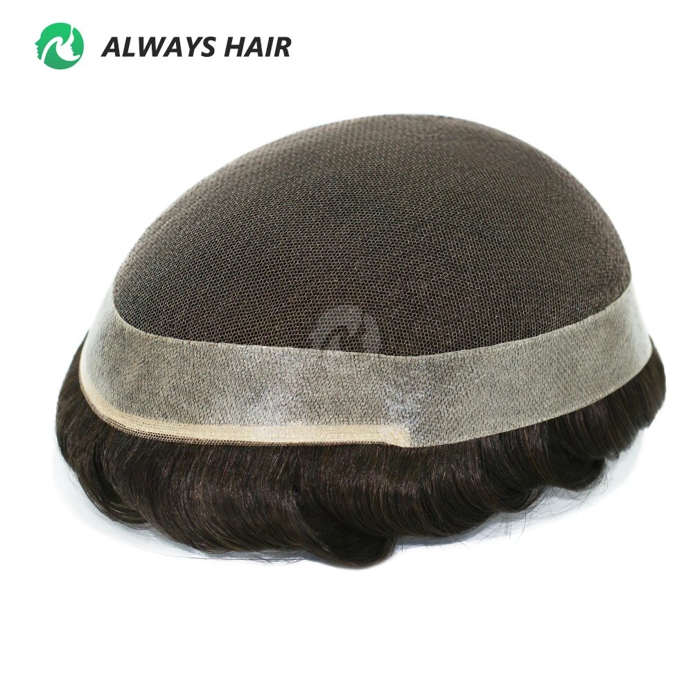 Los Angelos - 1/8 Folded Lace Toupee 6-Inch Indian Human Hair with French Lace and PU Hair System for Men