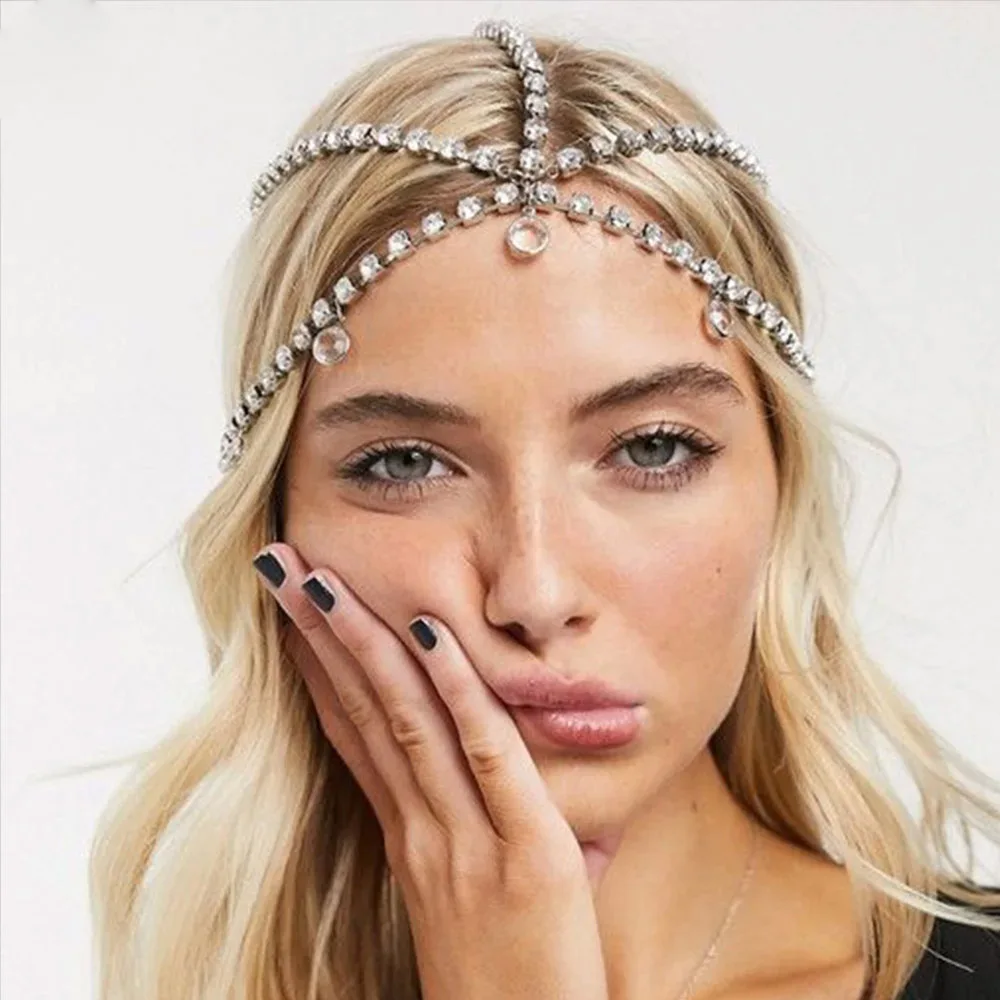 Fashion Rhinestone Head Chain Bridal Hair Accessories Bohemia Forehead Chain Crystal Headband for Women Hair Jewelry