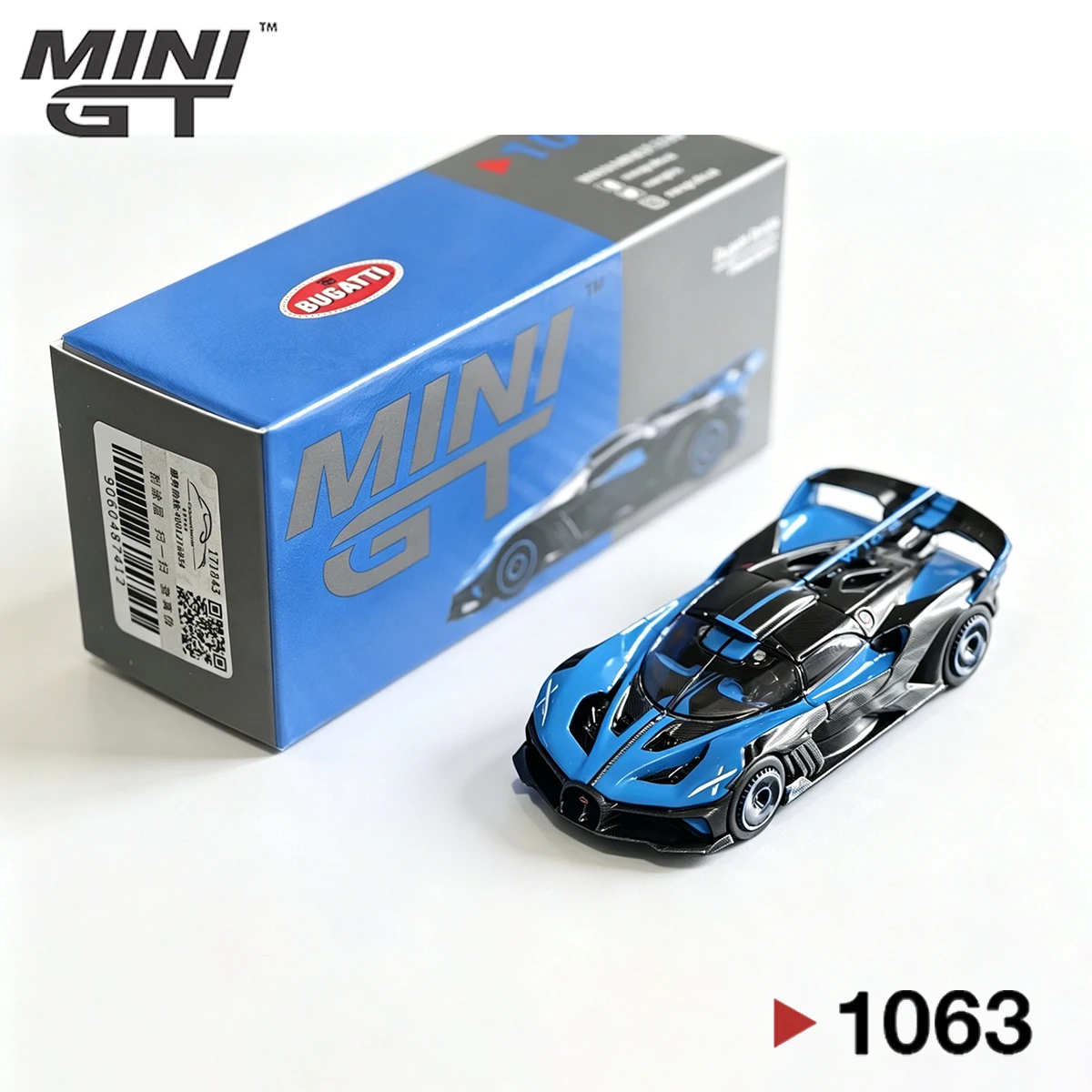 MINIGT 1:64 Bugatti Bolide Black Blue Diecast Model - alternate angle