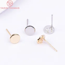 (2198) 10PCS 6x6MM 24K Gold Color Brass With Hooks Hole Round Stud Earrings Pins High Quality Jewellery Accessories