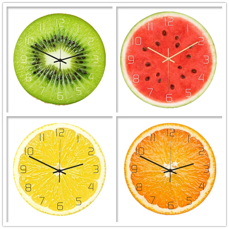 Orange Lemon Fruit Wall Clock Lime Modern Kitchen Clock Watch Home Decor Living Room Clock Tropical Fruit Wall Art Timepieces