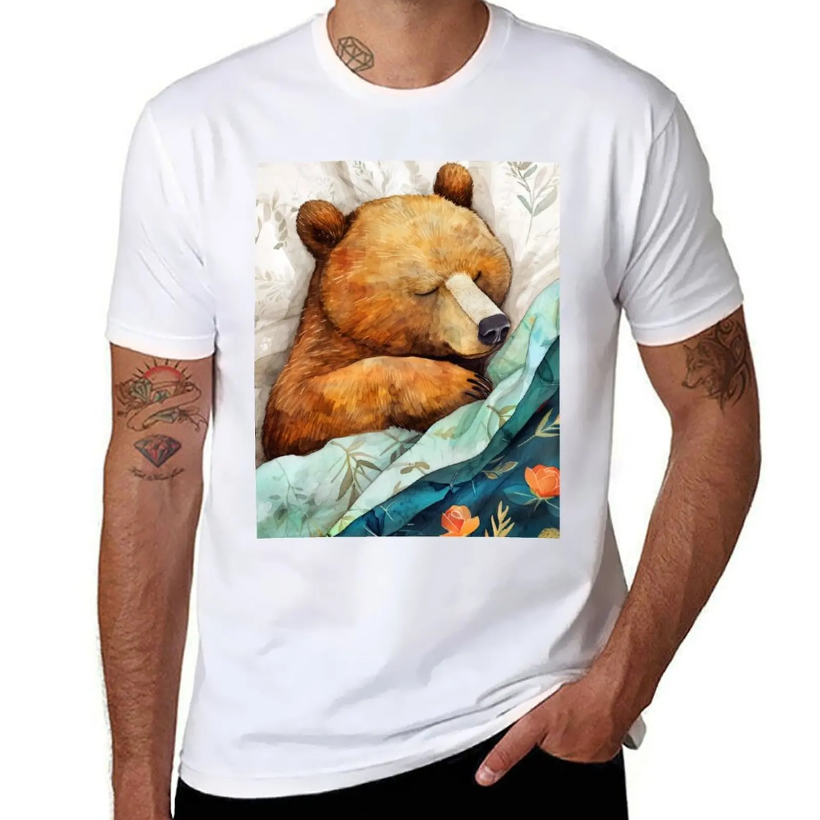 

Bear portrait watercolor art #bear T-Shirt man t shirt luxury cotton tshirt 100% man t shirt designer T-Shirt