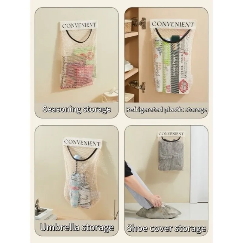 1-10 Plastic Bag Holder Elastic Mesh Garbage Bag Organizer Reusable Bags Dispenser Door Hanging Storage for Kitchen Organization