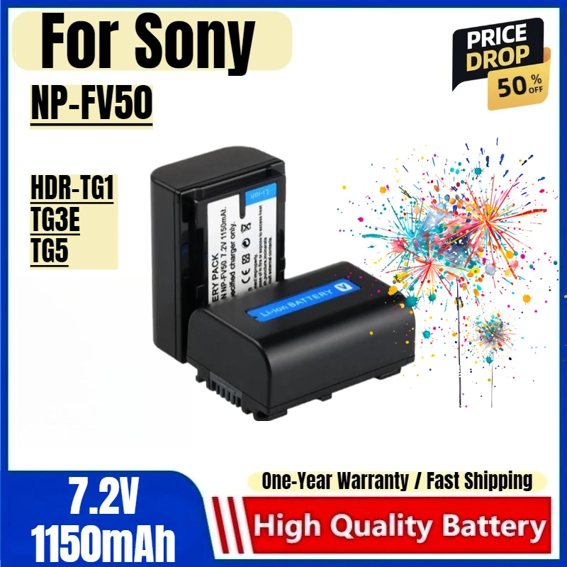 

NP-FV50 Battery 7.2V 1150mAh Rechargeable Batteries and Charger for Sony HDR-TG1 TG3E TG5 Camera Battery