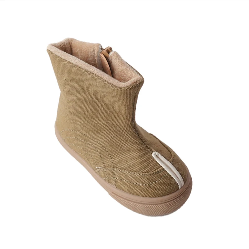 Children High-top Boots Winter Autumn Baby Warm Short Boots With Velvets Girls Fashion Side Zipper Canvas Shoes Boys Soft Boots