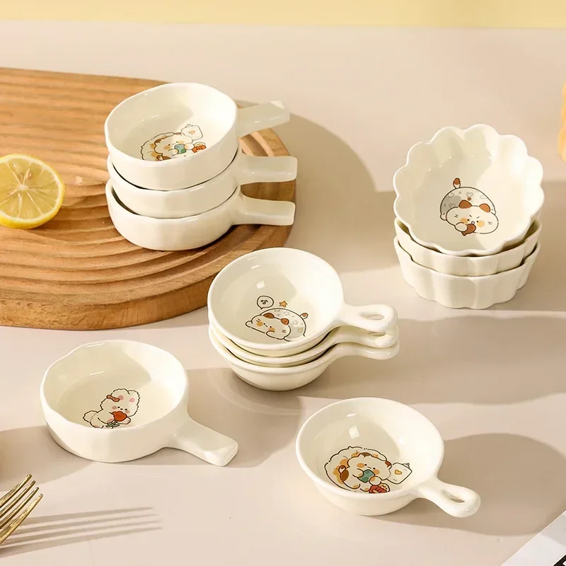 

Ceramic Dessert Sauce Dish Japanese Style Tableware Cute Cat Pattern Water Drop Shape Fruit Sushi Plates home Kitchen supplies